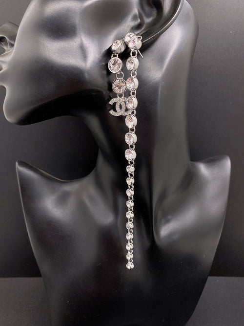 18K  Chanel Long Crystal Earrings