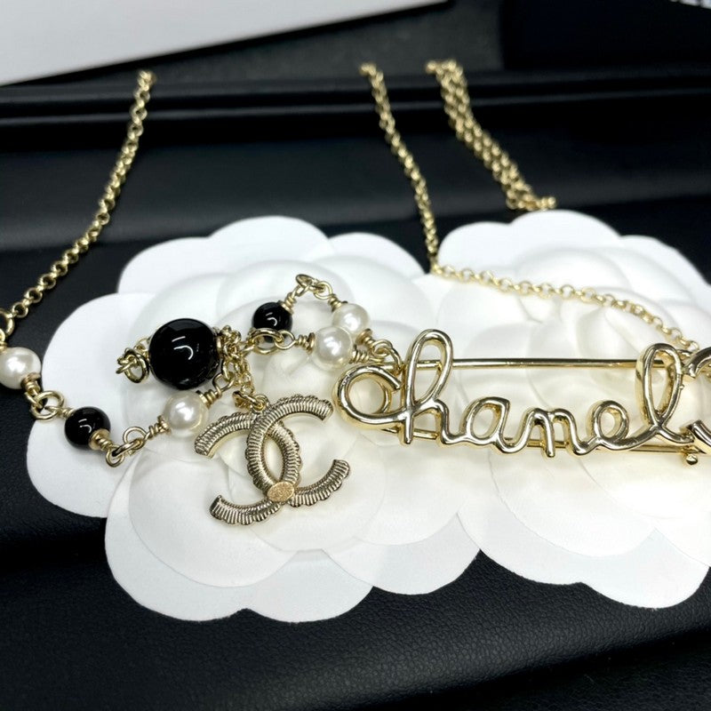 18K  Chanel Rhinestone Pearl Letter Necklace